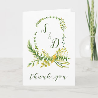 Monogram Watercolor Crest with Greenery Thank You