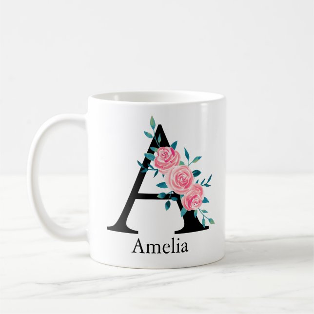 Monogram Watercolor Custom Single Letter A Coffee  Coffee Mug (Left)