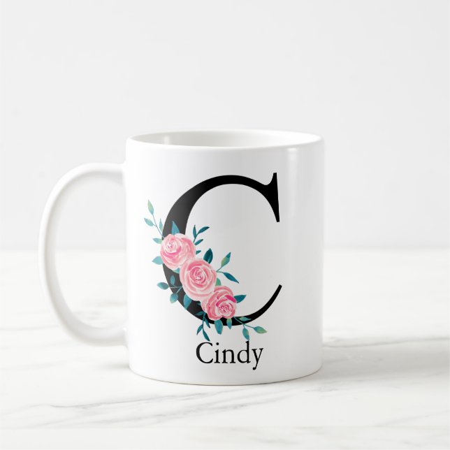 Monogram Watercolor Custom Single Letter C Coffee  Coffee Mug (Left)