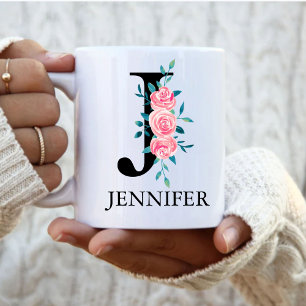 Monogram Watercolor Custom Single Letter  Coffee J Mug