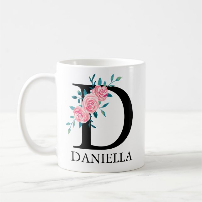Monogram Watercolor Custom Single Letter D Coffee Mug (Left)
