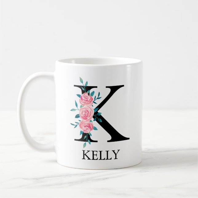 Monogram Watercolor Custom Single Letter  k Coffee Mug (Left)