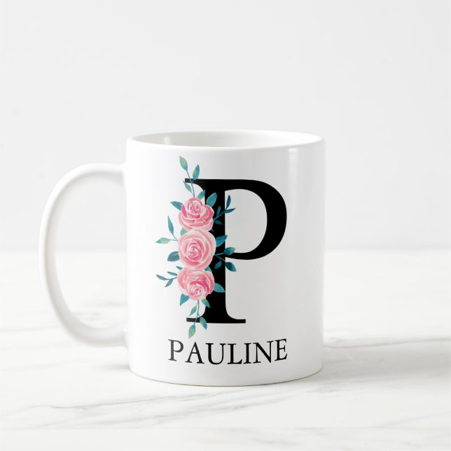 Monogram Watercolor Custom Single Letter P Coffee Mug (Left)