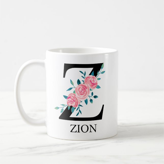 Monogram Watercolor Custom Single Letter Z Coffee Mug (Left)
