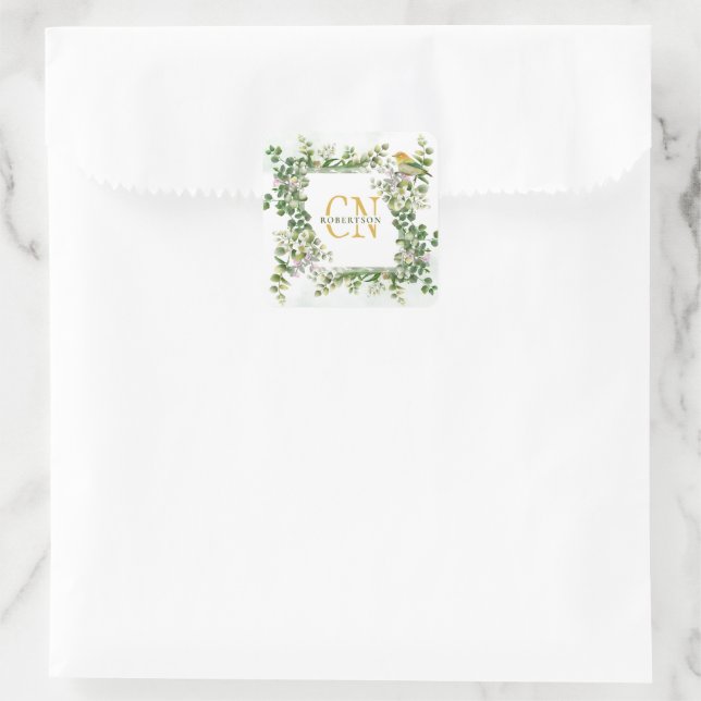 Monogram Watercolor Eucalyptus Frame  Sticker (Bag)
