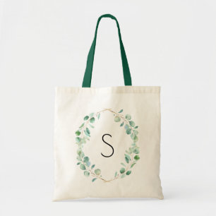 Monogram Watercolor Eucalyptus Greenery Tote Bag