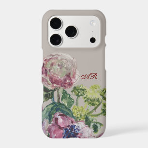 Monogram  Watercolor Floral Botanical Beige Pink 