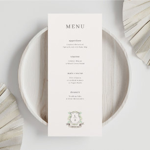 Monogram Watercolor Floral Crest Wedding Menu