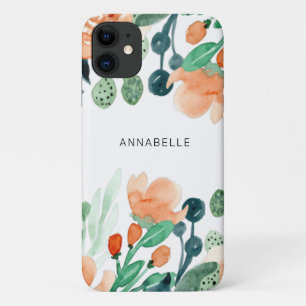 Monogram Watercolor Floral Girly Elegant iPhone 11 Case