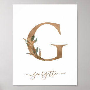 Monogram Watercolor Floral Gold Letter G Poster
