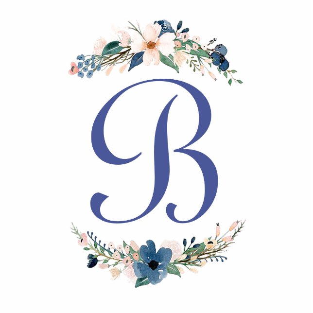 Monogram watercolor floral magnet photo sculpture magnet (Front)