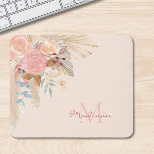 Monogram Watercolor Floral Mouse Mat