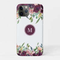 Monogram Watercolor Floral | Pink Purple Marsala
