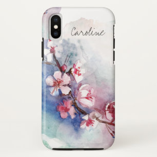 Monogram Watercolor Floral  Sakura Cherry Blossoms iPhone X Case