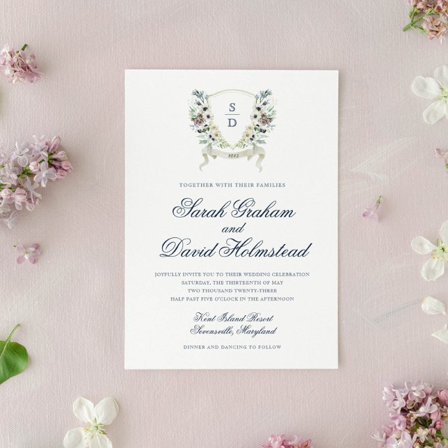 Monogram Watercolor Floral Wedding Crest Invite (Creator Uploaded)