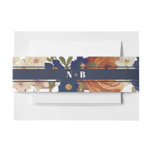 Monogram Watercolor Floral Wedding Invitation Belly Band
