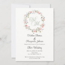 Monogram Watercolor Floral Wreath Wedding