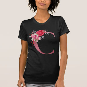 Monogram Watercolor Flowers Rose Gold Alphabet C T-Shirt