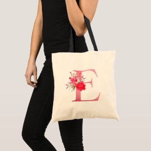 Monogram Watercolor Flowers Rose Gold Alphabet E Tote Bag