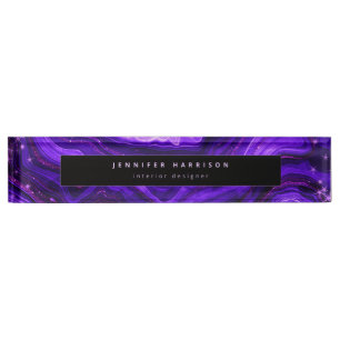 Monogram Watercolor Galaxy Geode Dark Purple Agate Nameplate