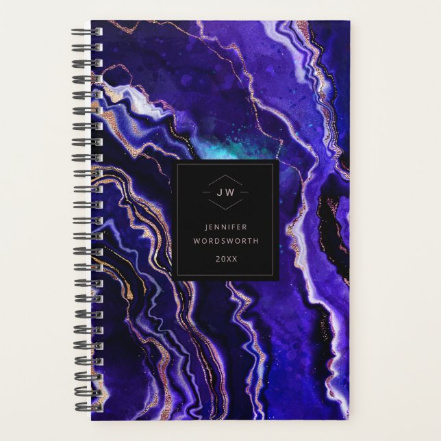 Monogram Watercolor Geode Purple Rose Gold Agate Planner (Front)