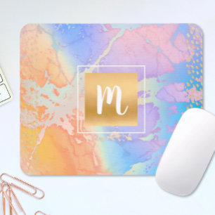 Monogram watercolor gold turquoise orange purple mouse mat