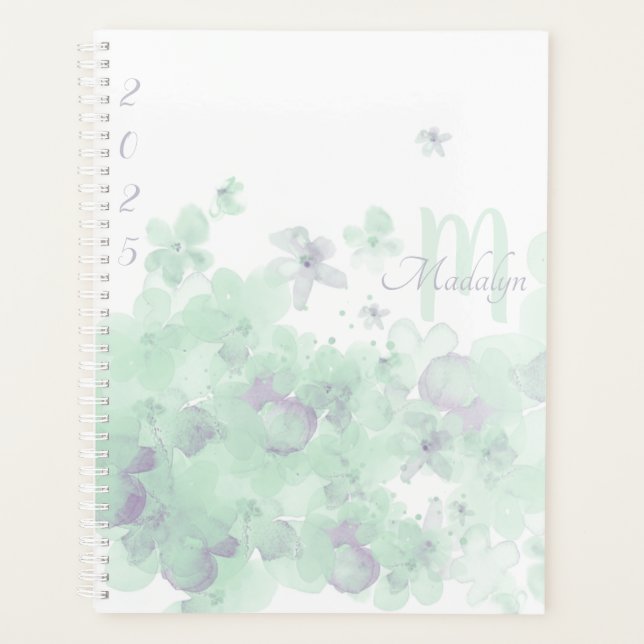 Monogram Watercolor Green 2025 Floral Planner (Front)