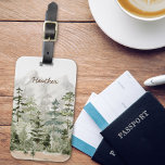 Monogram Watercolor Green Pine Forest on Mountain Luggage Tag<br><div class="desc">Journey through the wild with our Watercolor Pine Forest Notebook. Let your thoughts roam in nature's beauty!</div>
