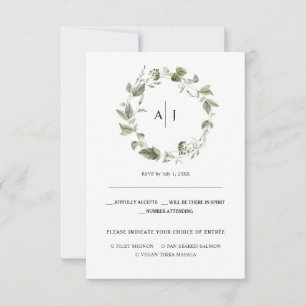 Monogram Watercolor Greenery Wedding RSVP Announcement