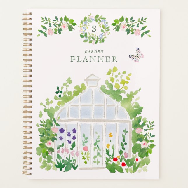 Monogram Watercolor Greenhouse Garden Planner (Front)