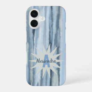 Monogram watercolor pastel stripes blue navy grey iPhone 16 case