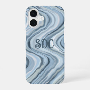 Monogram watercolor pastel stripes blue navy teal iPhone 16 case