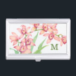 Monogram | Watercolor Pink Flowers Business Card Holder<br><div class="desc">Watercolor Pink Flowers Artist: Tim OToole</div>