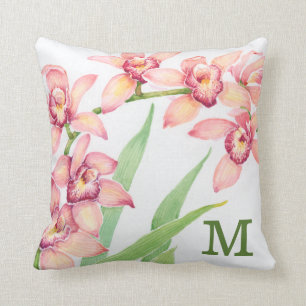 Monogram   Watercolor Pink Flowers Cushion