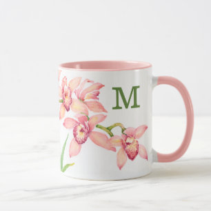 Monogram   Watercolor Pink Flowers Mug