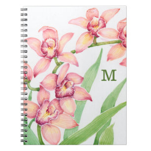 Monogram   Watercolor Pink Flowers Notebook