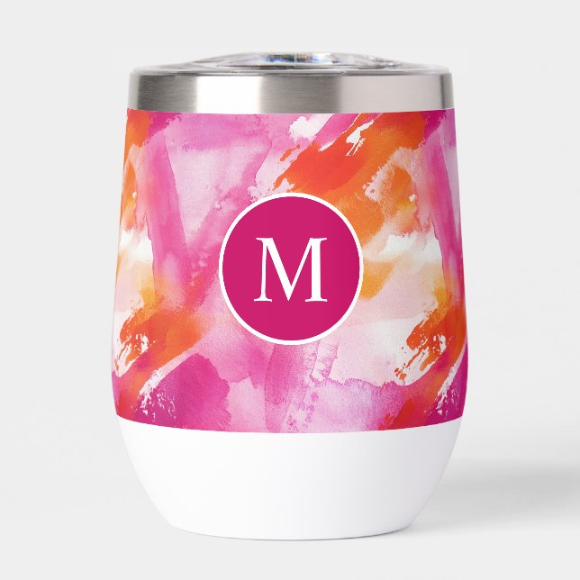 Monogram Watercolor Pink Orange Abstract (Front)