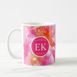 Monogram Watercolor Pink Orange Abstract Coffee Mug