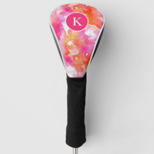Monogram Watercolor Pink Orange Abstract Golf Head Cover