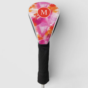Monogram Watercolor Pink Orange Abstract Golf Head Cover