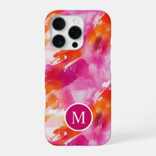 Monogram Watercolor Pink Orange Abstract iPhone 16 Pro Case