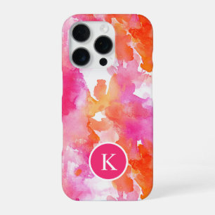 Monogram Watercolor Pink Orange Abstract iPhone 16 Pro Case