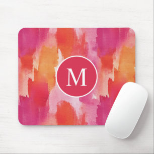 Monogram Watercolor Pink Orange Abstract Mouse Mat