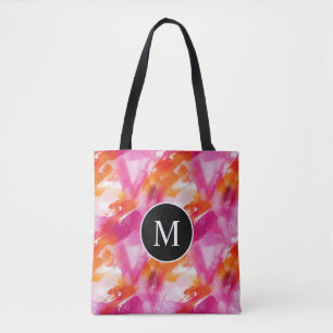 Monogram Watercolor Pink Orange Abstract Tote Bag