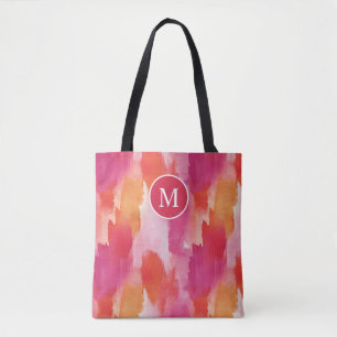 Monogram Watercolor Pink Orange Abstract Tote Bag