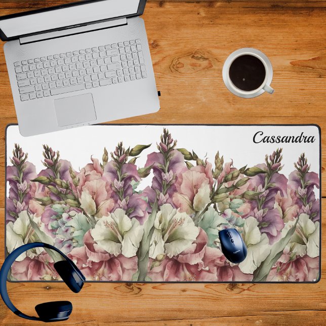 Monogram  Watercolor Pink Purple Wildflower  Desk Mat (Creator Uploaded)