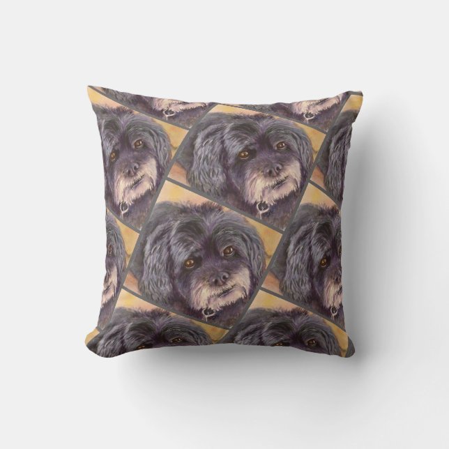 MONOGRAM WATERCOLOR PORTRAIT COCK-A-POO MIX CUSHION (Front)