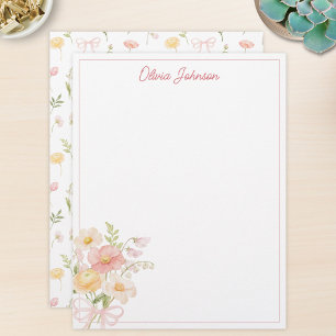 Monogram Watercolor Pretty Flower Bouquet Floral Custom Letterhead