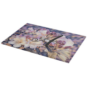 Monogram Watercolor purple azalea blossom  Cutting Board