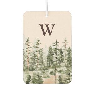 Monogram Watercolor Rustic Green Forest Car Air Freshener